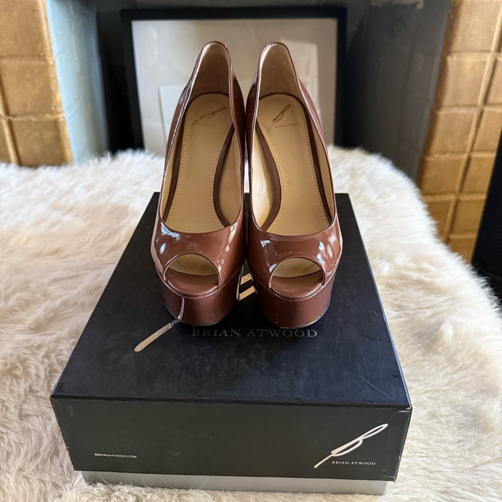 Brian Atwood Glossy Brown Platform Heels - Picture 2 of 12